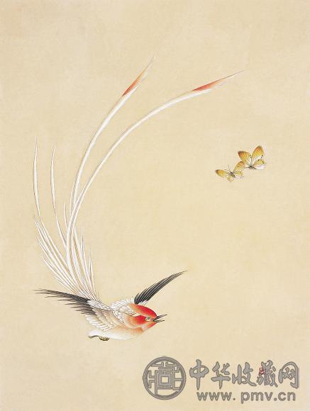 李长白 绶带双蝶 镜心 设色纸本