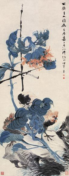 任伯年 壬辰(1892年) 葵花双鸡 立轴 设色纸本