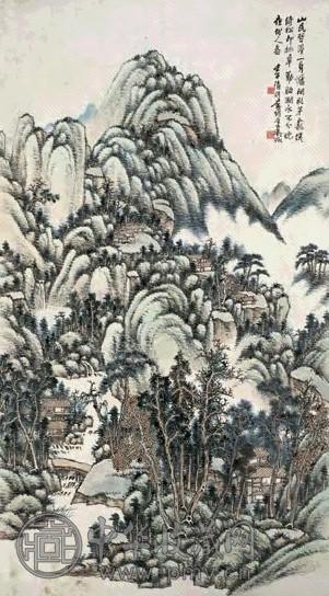 吴徵 1942年作 山水 立轴 设色纸本