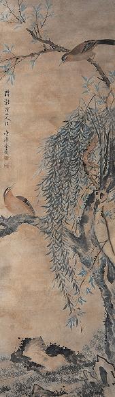 余省 花鸟 立轴 设色纸本