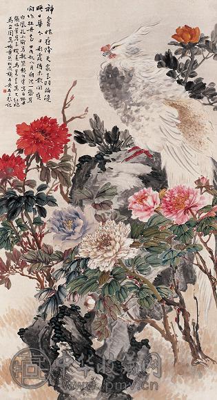 孔小瑜 马骀 沈广 等 甲戌(1934年)作 凤吹牡丹图 立轴 设色纸本