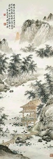 近现代 钱松嵒 竹溪赏荷 轴