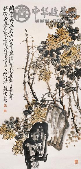 赵云壑 乙卯(1915年)作 菊花图 立轴 设色纸本