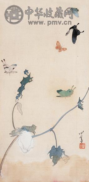 溥儒 飞蝶 立轴 绢本