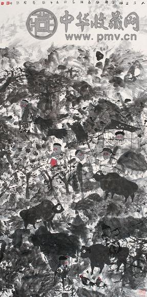 聂鸥 壬午(2002年)作 人居山乡有快乐 镜心 设色纸本