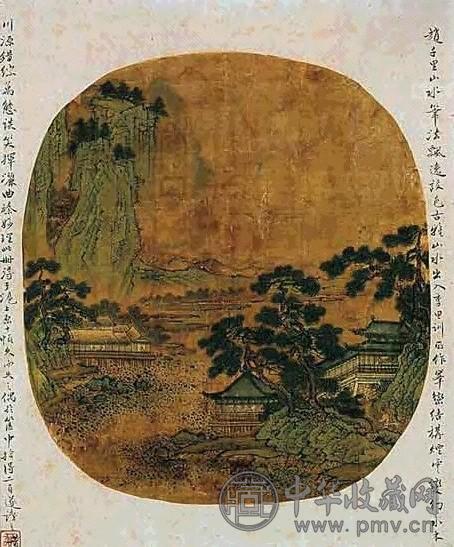 宋 楼阁山水 一对 立轴 设色绢本