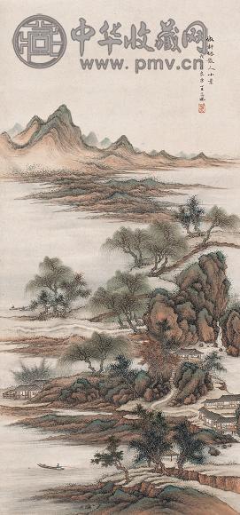 王二水 壬戌(1922年)作 春江独钓图 轴 设色纸本