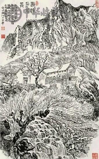 张仃 1992年作 激流石屋图 镜心 水墨纸本