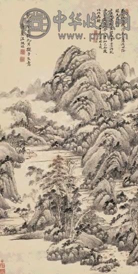 汪绳煐 乾隆癸酉(1753年)作 拟黄公望山水 立轴 水墨纸本