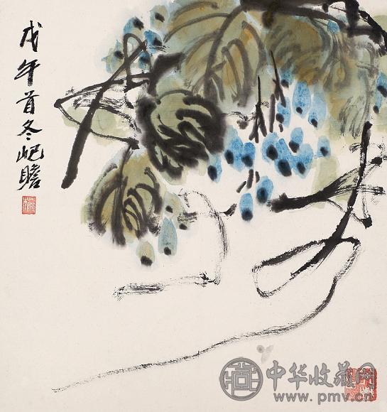 朱屺瞻 戊午(1978年)作 葡萄 镜心 设色纸本