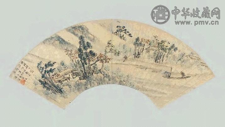 陈桥 山水 扇面 金笺