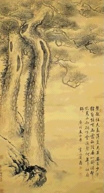 清 黄鼎 双龙参天 轴