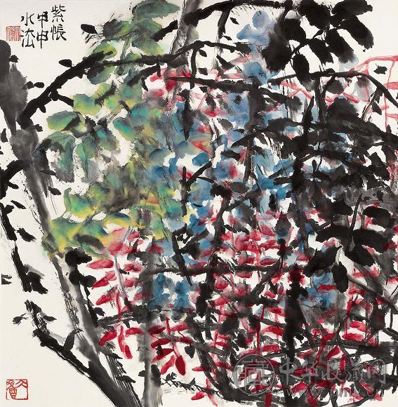 何水法 甲申(2004年)作 紫帐 镜心 设色纸本