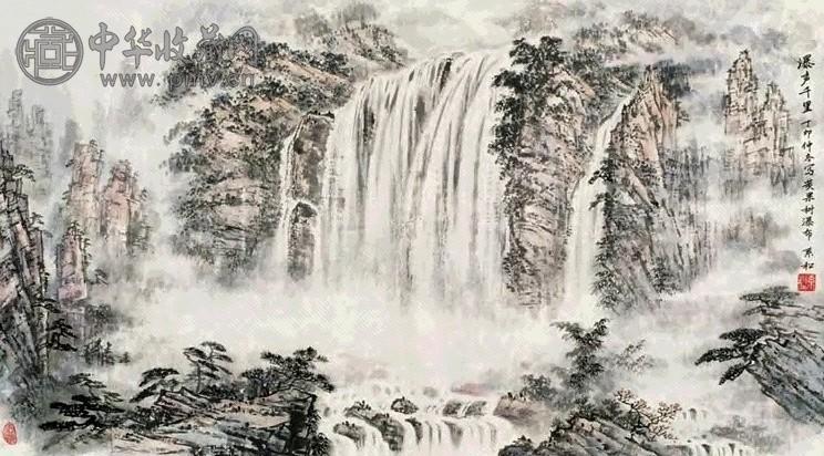 王系松 1987年作 瀑声千里 镜心 设色纸本