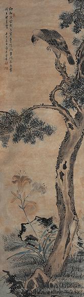 余省 松鹰 立轴 设色纸本