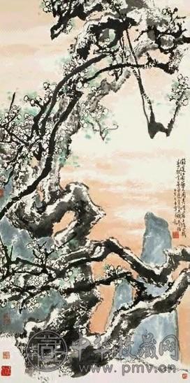 于希宁 1995年作 梅石 立轴 设色纸本