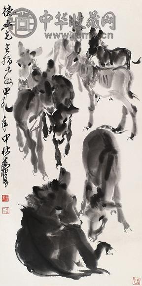 黄胄 甲子(1984年)作 群驴 镜心 水墨纸本