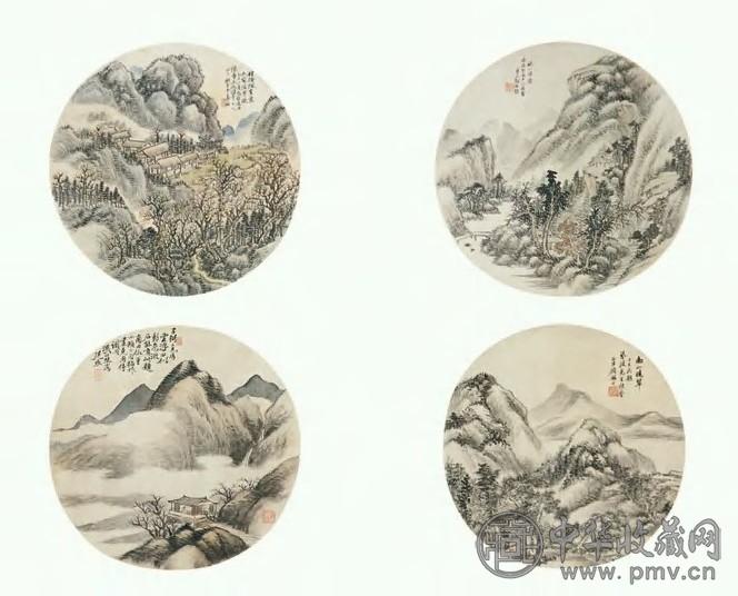 顾麟士 山水 团扇 绢本设色