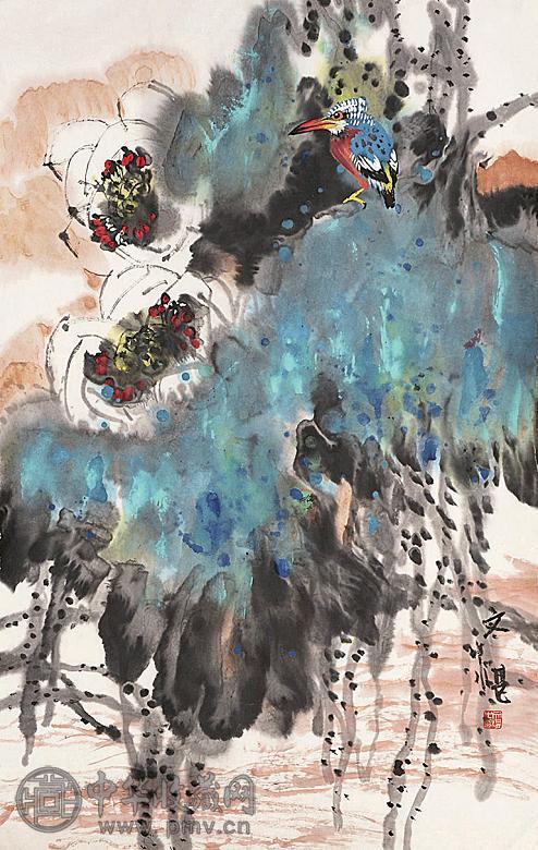 江文湛 荷花 镜心 设色纸本