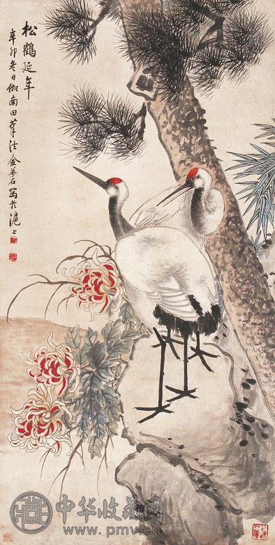 金梦石 辛卯(1951年)作 松鹤延年 立轴 设色纸本