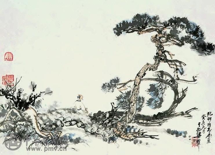 梁树年 松下高士 镜心 纸本设色