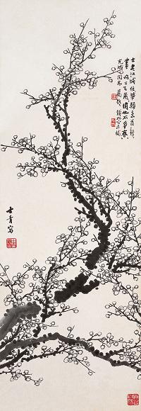 丁士青 梅花 镜心 设色纸本