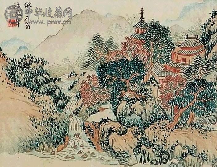 翟继昌 山水 镜片 设色绢本