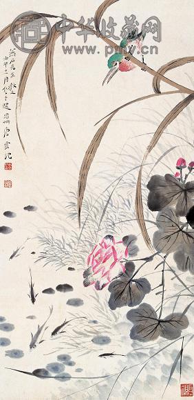 唐云 壬午(1942年)作 翠羽芙蓉 立轴 设色纸本