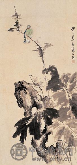 江寒汀 癸巳(1953年)作 芭蕉小鸟 立轴 设色纸本