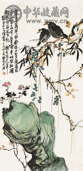 陈师曾 1922年作 花鸟 立轴 设色纸本