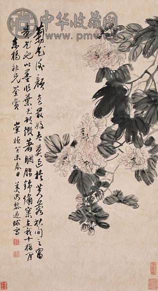 黎遂球 1643(癸未)年作 芙蓉 立轴 设色纸本