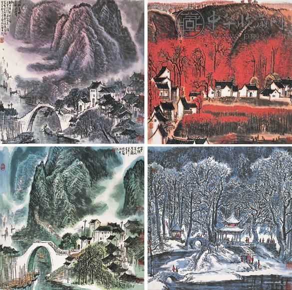李行简 四季山水(4帧) 镜心 设色纸本