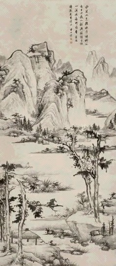 查士标 溪山艇子图 立轴 水墨纸本