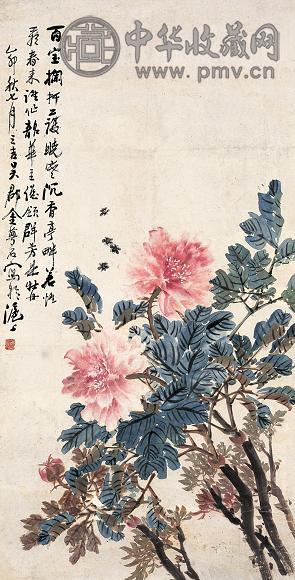 金梦石 1915(乙卯)年作 牡丹 立轴 设色纸本 收藏资讯|艺术家|书画家|书画名人|书法家-中华收藏网