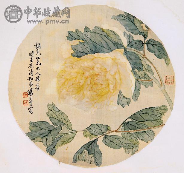 汤世树 花卉团扇 立轴 设色绢本