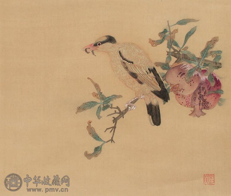 刘英 石榴小鸟 镜心 设色绢本
