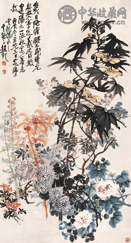 赵云壑 丙辰(1916年)作 一派秋容 立轴 设色纸本