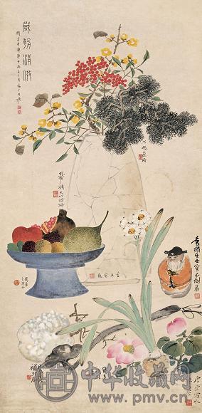 丁辅之 唐云 吴徵 王福厂 岁朝清供 镜心 纸本