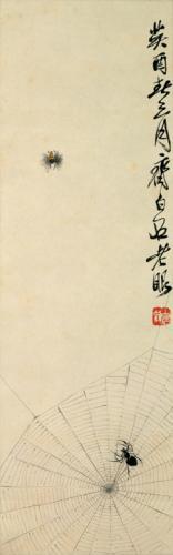 齐白石 1933年作 蜘蛛蜜蜂 立轴 设色纸本