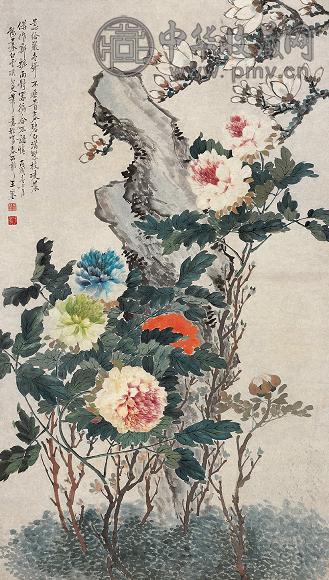 王銮 丙戌(1886年)作 牡丹 立轴 设色纸本