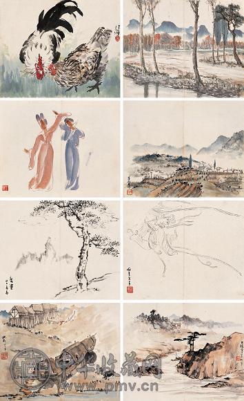 徐悲鸿 吴作人 等 1943年作 笔墨菁华册 册页(8开) 设色纸本