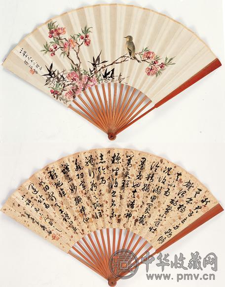 莲溪 蒋勋 花鸟 成扇 设色纸本