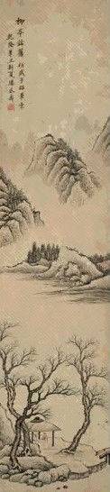 潘恭寿 1781年作 柳亭话旧 立轴 设色纸本