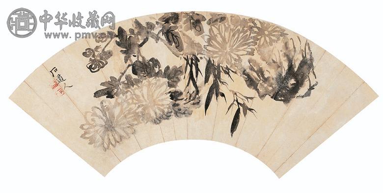 石道人 花卉 扇面 设色纸本