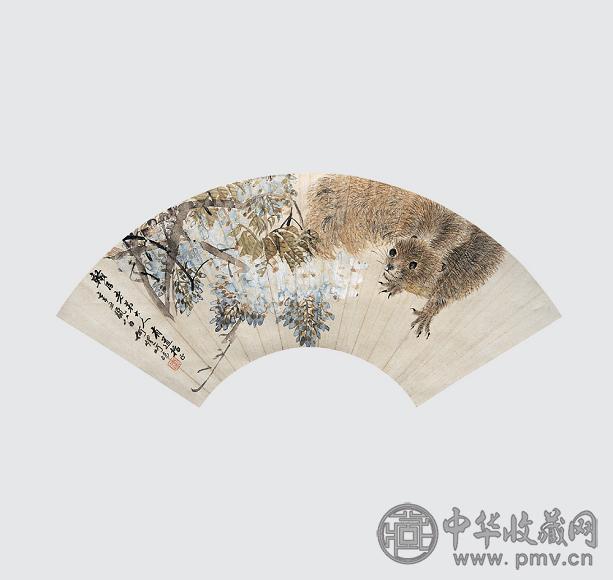 何煜 花鸟扇面 立轴 设色纸本