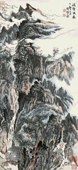 陆俨少 1987年作 秋壑鸣泉 立轴 设色纸本