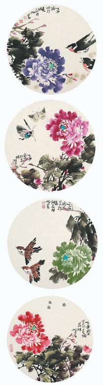 郭怡芳 花鸟(4件) 扇面 设色纸本