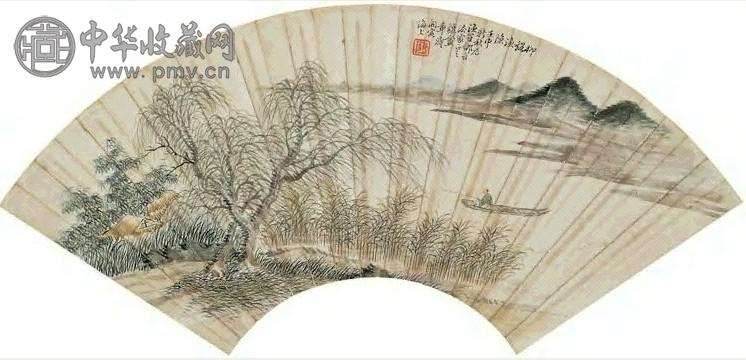 余涛 柳溪渔隐图 镜心 设色纸本