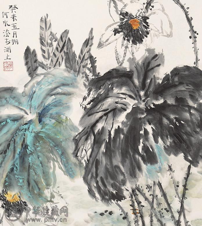 何水法 荷花 立轴 设色纸本