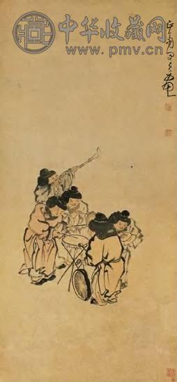 闵贞 清 五子图 轴